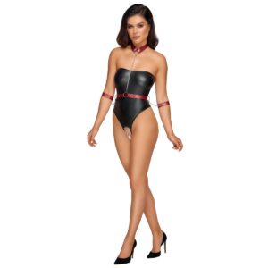 Cottelli Bondage - Stringbody met Bondage Details - Zwart/Rood